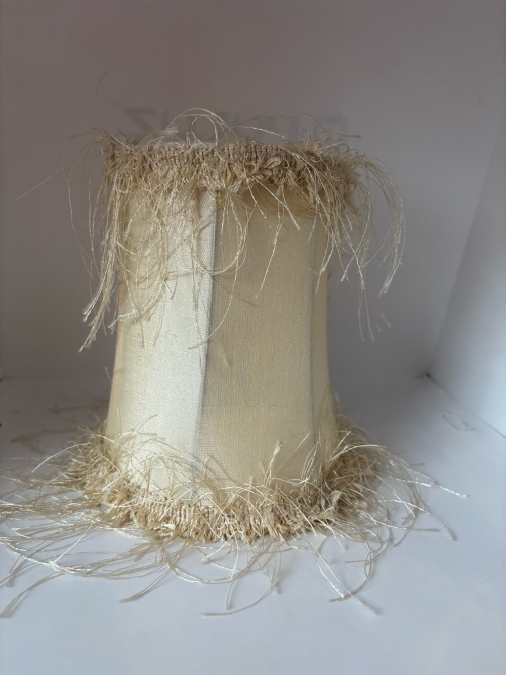 Cream Feather-Trim Lamp Shade – Elegant Home Accent